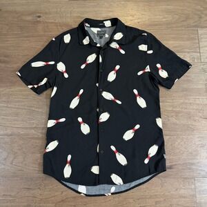 Guess Mens Slim Fit‎ Bowling Pin Short Sleeve Rayon Shirt Black S M0YH56RD4Z0
